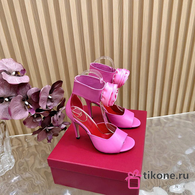 Valentino Drip Rose Kidskin Sandal With Crystals 105mm Pink - 1