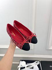 Chanel Ballet Flats Tweed & Grosgrain Red Black & White - 6