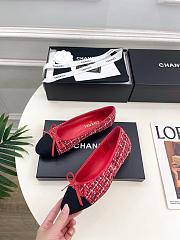 Chanel Ballet Flats Tweed & Grosgrain Red Black & White - 4