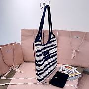 Miumiu Ivy Logo Striped Crochet Tote Bag In Blue 5BG231 - 40x35cm - 5