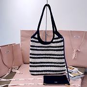 Miumiu Ivy Logo Striped Crochet Tote Bag In Blue 5BG231 - 40x35cm - 2