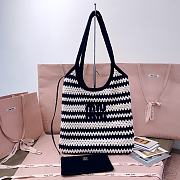 Miumiu Ivy Logo Striped Crochet Tote Bag In Blue 5BG231 - 40x35cm - 3