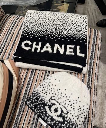 Chanel Scarf Cashmere & Wool White & Black
