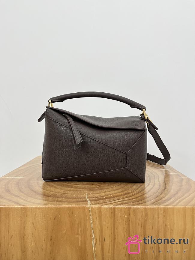 Loewe Small Puzzle Edge Bag In Soft Grained Calfskin Dark Brown - 24x16.5x10.5cm - 1