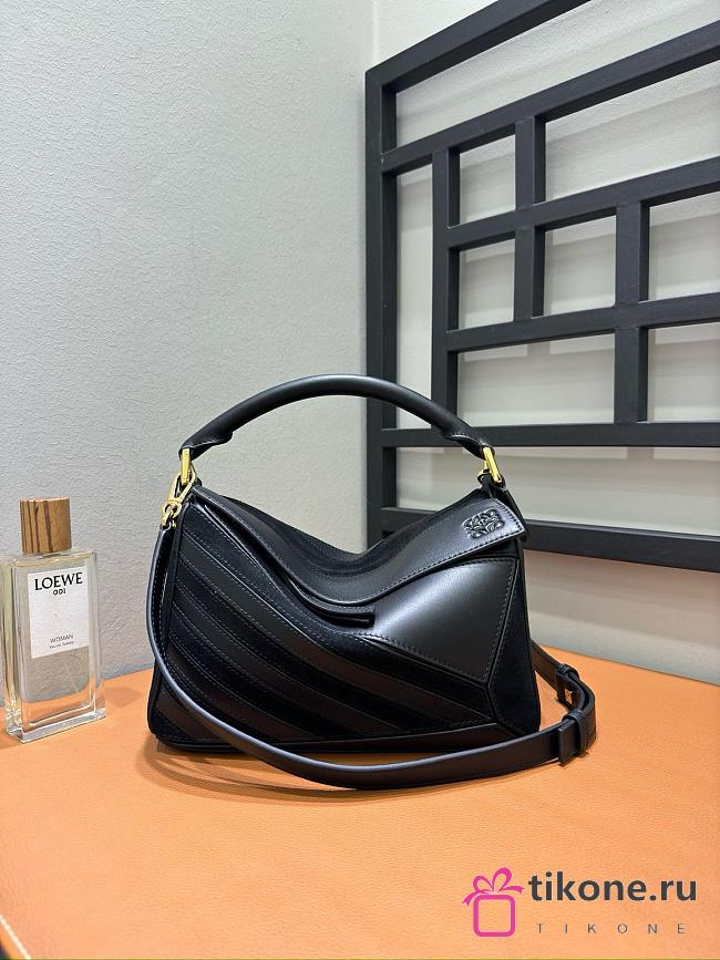 Loewe Small Puzzle Bag In Classic Calfskin And Suede Black - 24x16.5x10.5cm - 1