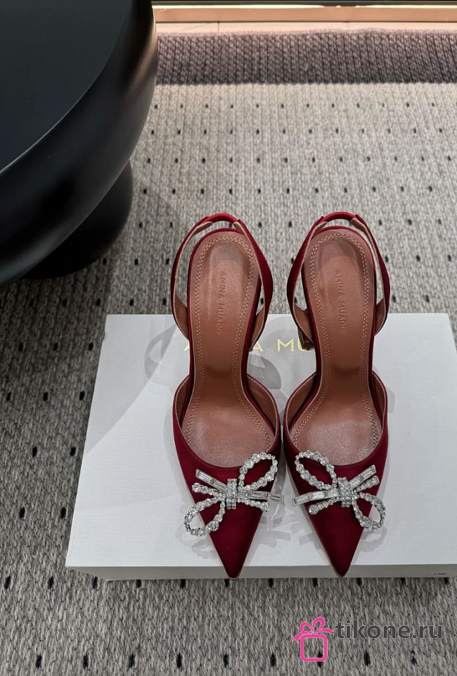 Amina Muaddi Rosie Sling Black Satin Burgundy 9.5cm - 1