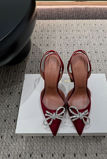 Amina Muaddi Rosie Sling Black Satin Burgundy 9.5cm