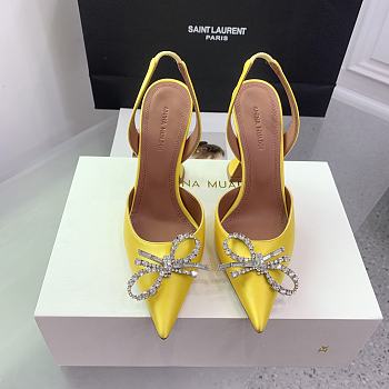 Amina Muaddi Rosie Sling Black Satin Yellow 9.5cm