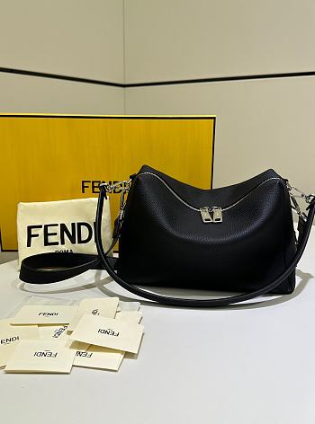 Fendi Lui Medium Black Grain Calf Leather Bag - 28x19x11cm