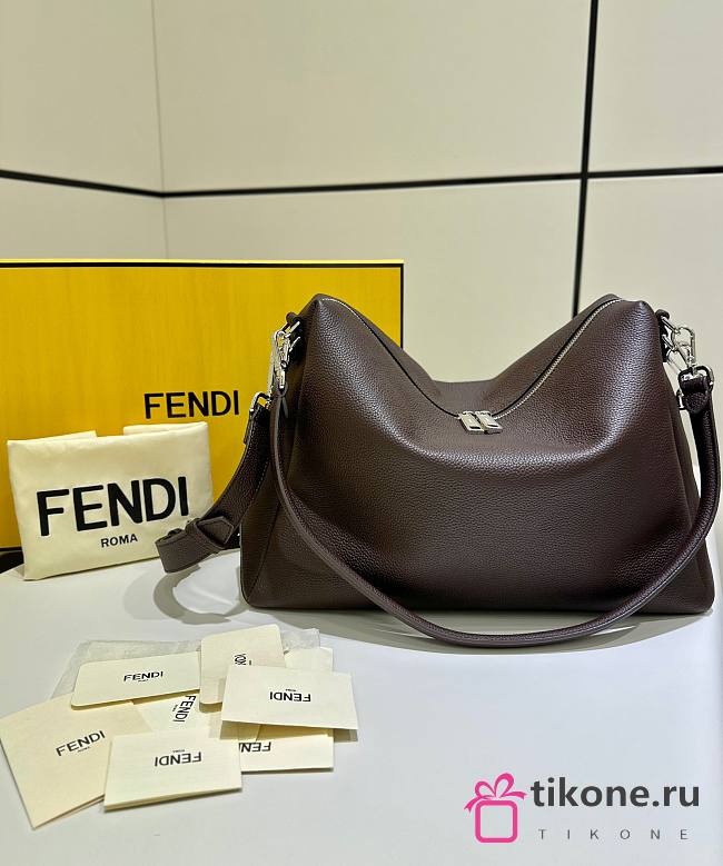 Fendi Lui Large Brown Grain Calf Leather Bag - 34x27x13cm - 1