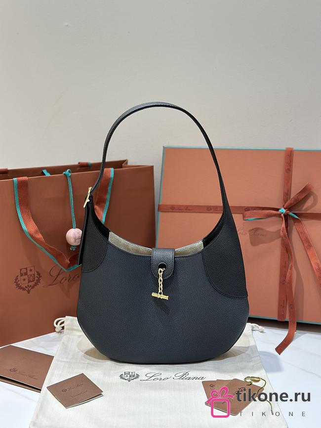 Loro Piana Medium Bobbin Bag Calfskin Navy Blue Black - 32x7x21cm - 1