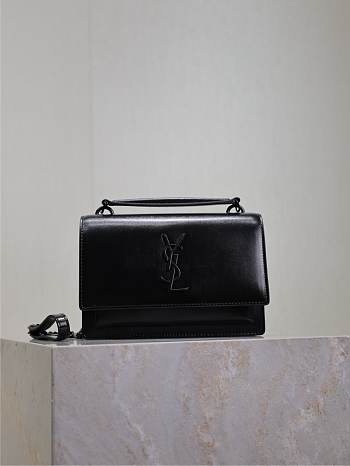 YSL Sunset Small In Smooth Leather Black - 19x13x8cm