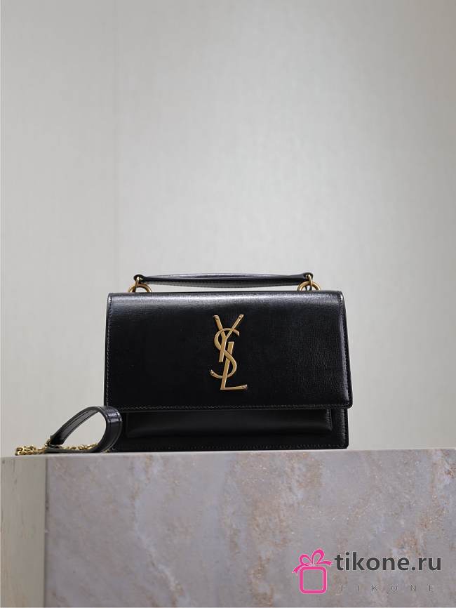 YSL Sunset Small In Smooth Leather Black Gold - 19x13x8cm - 1