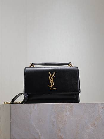 YSL Sunset Small In Smooth Leather Black Gold - 19x13x8cm