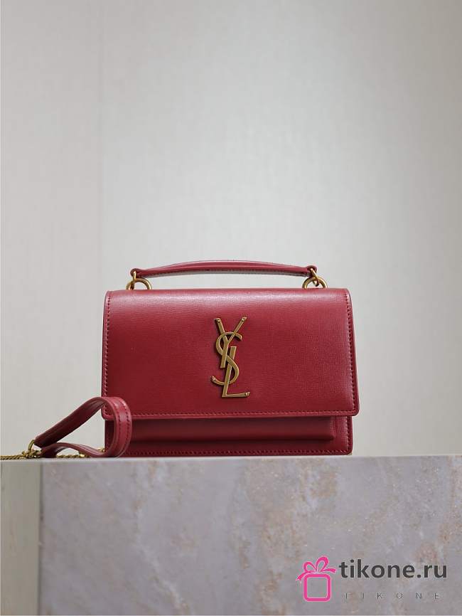 YSL Sunset Small In Smooth Leather Red - 19x13x8cm - 1