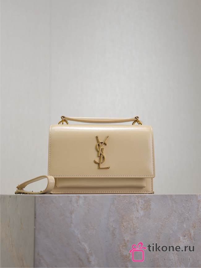YSL Sunset Small In Smooth Leather Beige - 19x13x8cm - 1