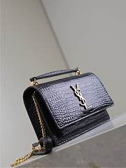 YSL Sunset Small In Crocodile Embossed Leather Black Gold - 19x13x8cm - 3