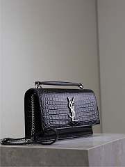 YSL Sunset Small In Crocodile Embossed Leather Black Silver - 19x13x8cm - 2