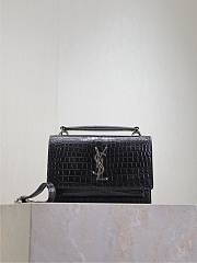 YSL Sunset Small In Crocodile Embossed Leather Black Silver - 19x13x8cm - 5