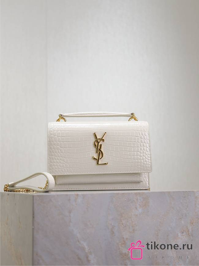 YSL Sunset Small In Crocodile Embossed Leather White - 19x13x8cm - 1