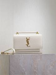 YSL Sunset Small In Crocodile Embossed Leather White - 19x13x8cm - 1