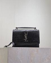 YSL Sunset Small In Crocodile Embossed Leather Black Silver - 19x13x8cm - 1