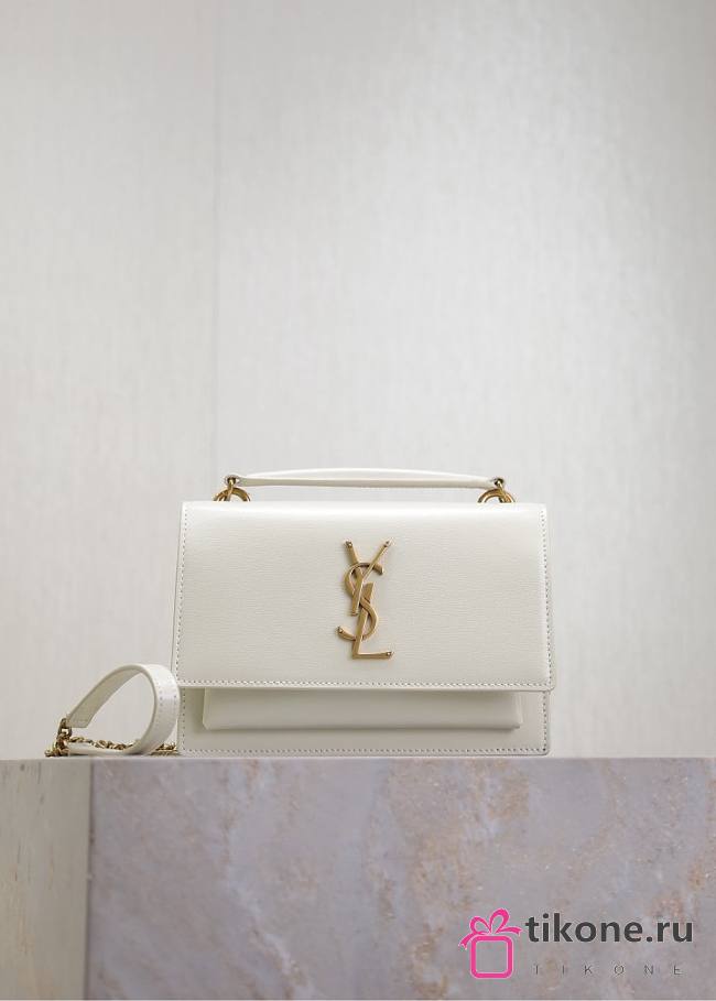 YSL Sunset Small In Smooth Leather White - 19x13x8cm - 1