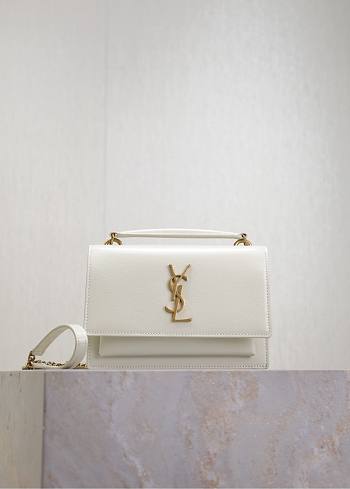 YSL Sunset Small In Smooth Leather White - 19x13x8cm