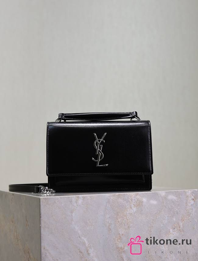 YSL Sunset Small In Smooth Leather Black Silver - 19x13x8cm - 1