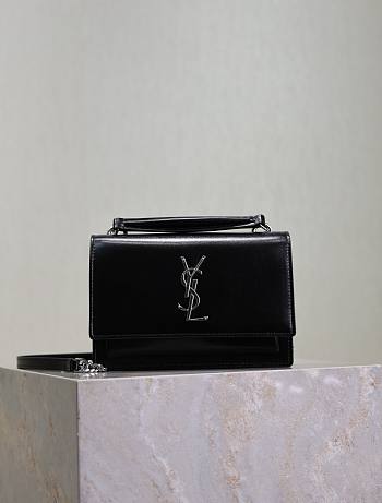 YSL Sunset Small In Smooth Leather Black Silver - 19x13x8cm