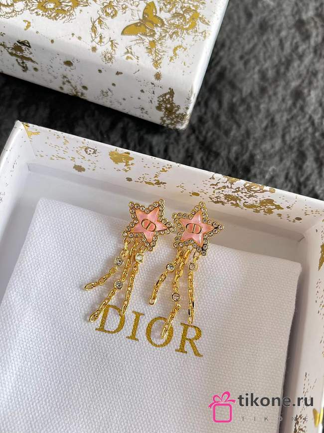 Dior Petit CD Lucky Baroque Earrings Gold Finish Metal Silver Tone Crystals and Macaron Pink Glass E4352 - 1