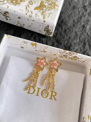 Dior Petit CD Lucky Baroque Earrings Gold Finish Metal Silver Tone Crystals and Macaron Pink Glass E4352