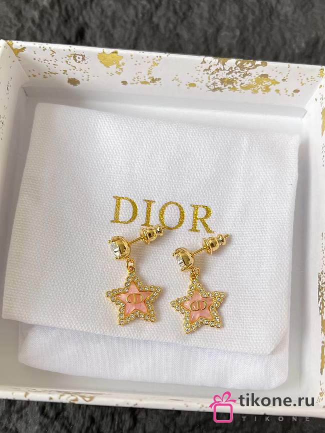 Dior Petit CD Lucky Baroque Earrings Gold Finish Metal Silver Tone Crystals and Macaron Pink Glass E4353 - 1
