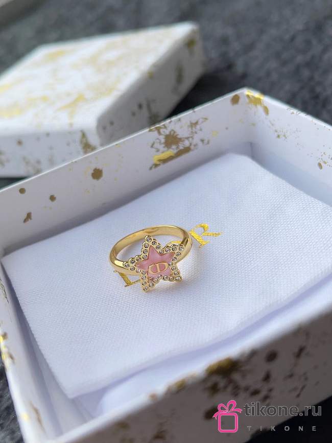 Petit CD Lucky Baroque Ring Gold Finish Metal Silver Tone Crystals and Macaron Pink Glass - 1