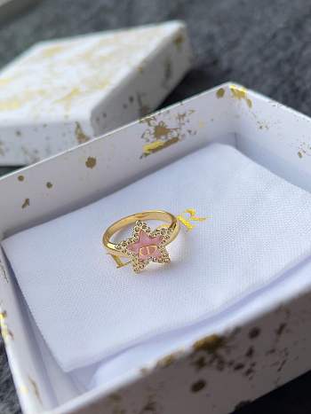 Petit CD Lucky Baroque Ring Gold Finish Metal Silver Tone Crystals and Macaron Pink Glass