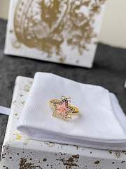 Petit CD Lucky Baroque Ring Gold Finish Metal Silver Tone Crystals and Macaron Pink Glass - 5