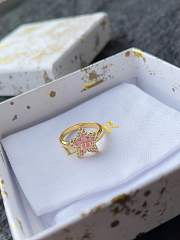 Petit CD Lucky Baroque Ring Gold Finish Metal Silver Tone Crystals and Macaron Pink Glass - 3