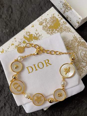 Dior D-Luck Bracelet Gold Finish Metal White Resin Pearls and White Mother-of-Pearl