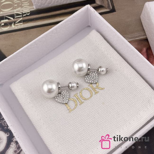 Dior Tribales Earrings Silver Finish Metal with White Resin Pearls and White Crystals - 1