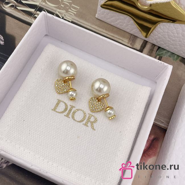 Dior Tribales Earrings Gold Finish Metal with White Resin Pearls and White Crystals - 1