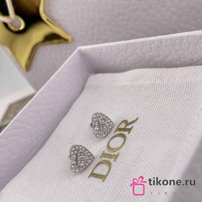 Dior Clair D Lune Stud Earrings Silver Finish Metal and White Crystals  - 1