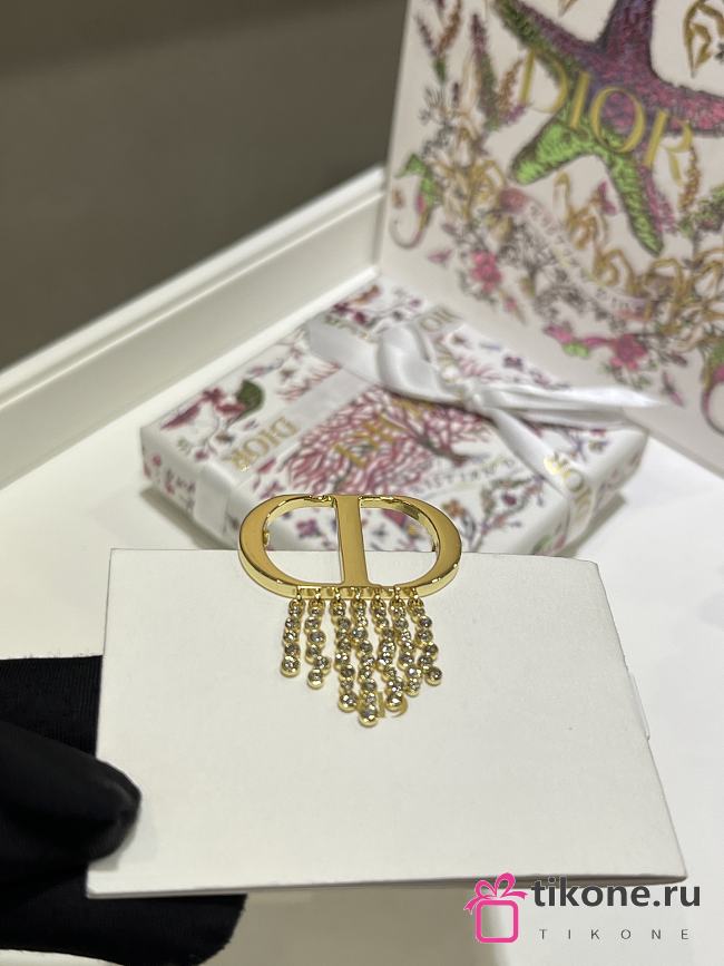 Lucky Dior Brooch Gold Finish Metal and White Resin Pearls - 1