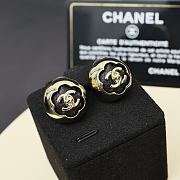 Chanel Stud Earrings Metal & Lambskin Golden & Black - 1