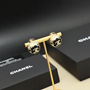 Chanel Stud Earrings Metal & Lambskin Golden & Black - 6