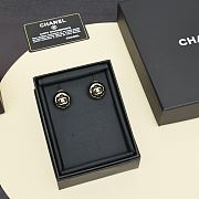 Chanel Stud Earrings Metal & Lambskin Golden & Black - 3