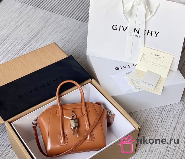 Givenchy Mini Antigona Lock Bag In Box Leather Brown - 29x20x13cm - 1