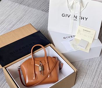 Givenchy Mini Antigona Lock Bag In Box Leather Brown - 29x20x13cm