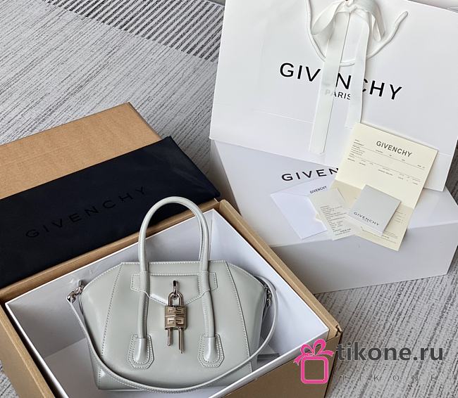Givenchy Mini Antigona Lock Bag In Box Leather Gray - 29x20x13cm - 1
