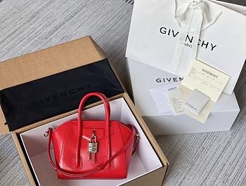Givenchy Mini Antigona Lock Bag In Box Leather Red - 29x20x13cm