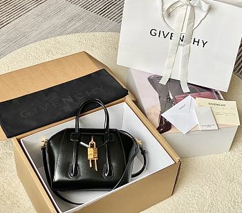 Givenchy Mini Antigona Lock Bag In Box Leather Black Gold - 29x20x13cm